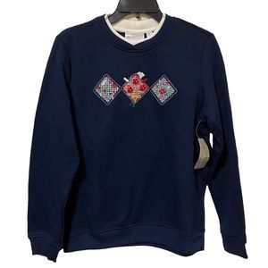 NWT Studio Works Sport Floral Plaid Embroidered Blue Sweatshirt